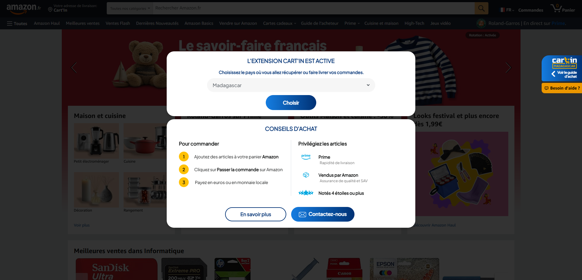 Cart'In extension active on Amazon.fr