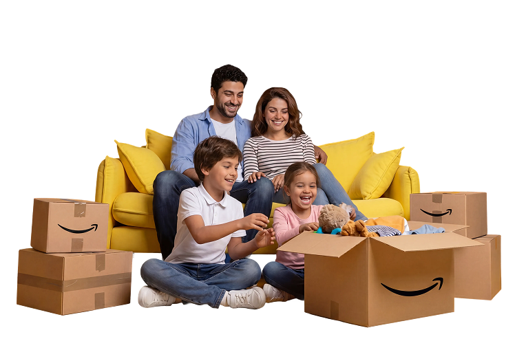 Mauritian family receiving their Amazon order